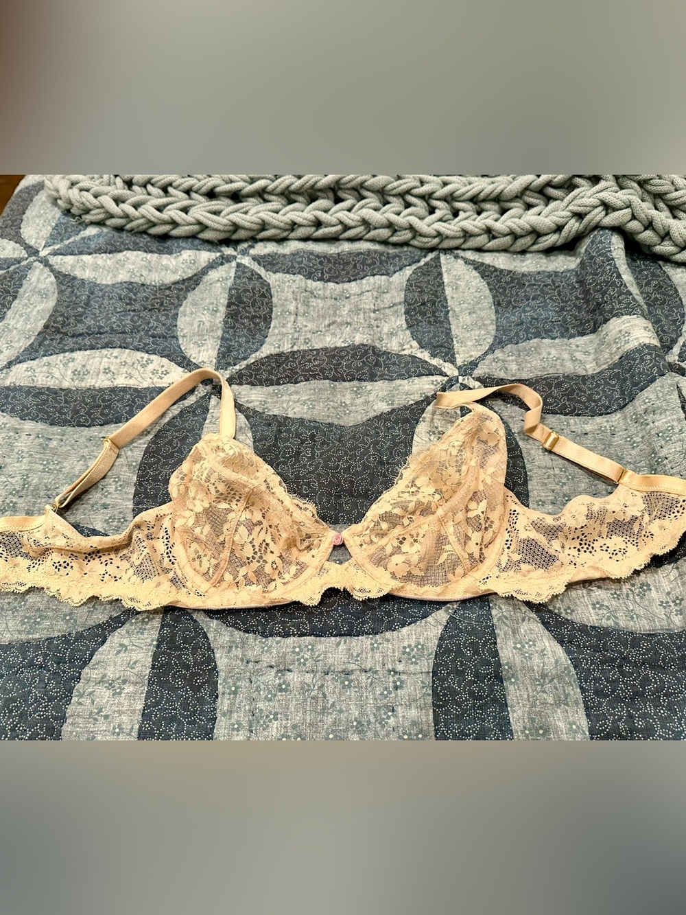 Victoria’s Secret Apricot Lace Unlined Demi bra size 36D